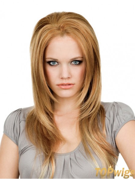 16 inch Blonde Long Without Bangs Straight Soft Lace Wigs