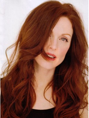 Without Bangs Long Copper Wavy 20 inch Great Human Hair Julianne Moore Wigs