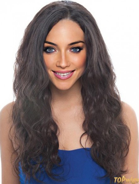 24 inch Black Long Without Bangs Wavy Discount Lace Wigs