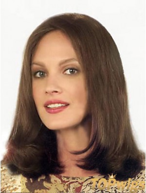 Brown Shoulder Length Ideal Straight Without Bangs Lace Wigs