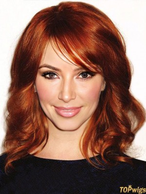 Full Lace Wavy With Bangs Shoulder Length 16 inch Affordable Human Hair  Wigs