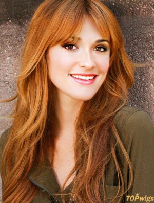 With Bangs Long Copper Straight 24 inch Good Human Hair Bella Thorne Wigs