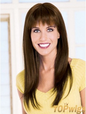 Straight With Bangs Capless Brown Modern Long Wigs