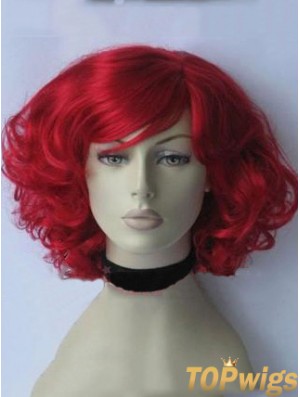 Curly With Bangs Chin Length Red Gorgeous Lace Front Wigs