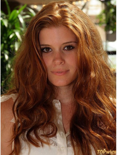 Without Bangs Long Copper Wavy 20 inch Natural Human Hair Kate Mara Wigs