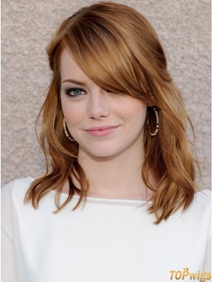 100% Hand-tied Wavy With Bangs Shoulder Length 16 inch High Quality Human Hair Emma Stone Wigs