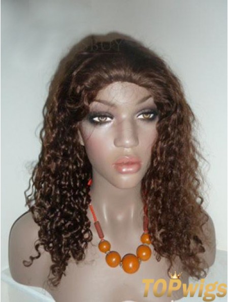 Brown Long Soft Curly Without Bangs Lace Wigs