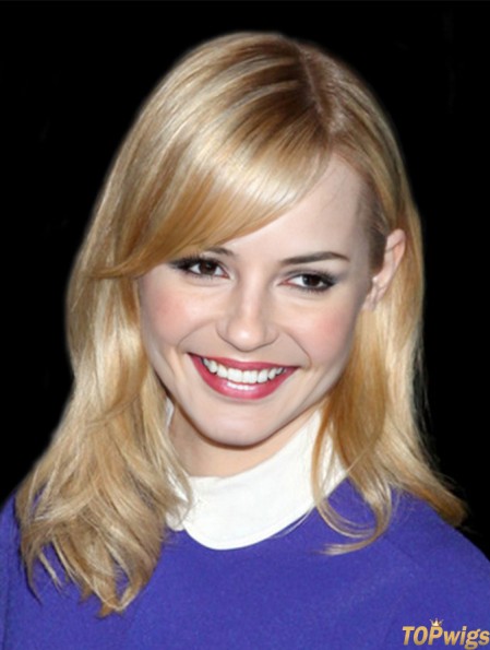 Good Blonde Shoulder Length Straight 16 inch With Bangs Emma Stone Lace Wigs