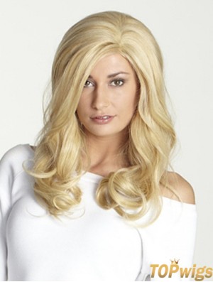 Without Bangs Long Blonde Wavy 18 inch Perfect Human Hair Wigs