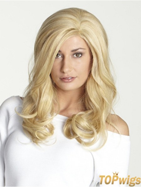 Without Bangs Long Blonde Wavy 18 inch Perfect Human Hair Wigs