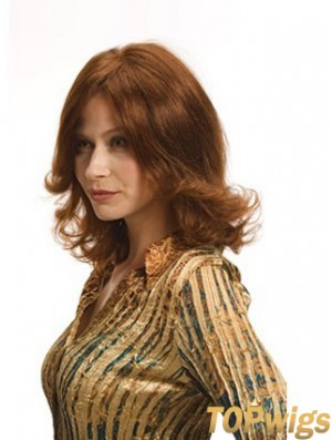 Layered Auburn Shoulder Remy Human Wavy Monofilament Wigs For Women