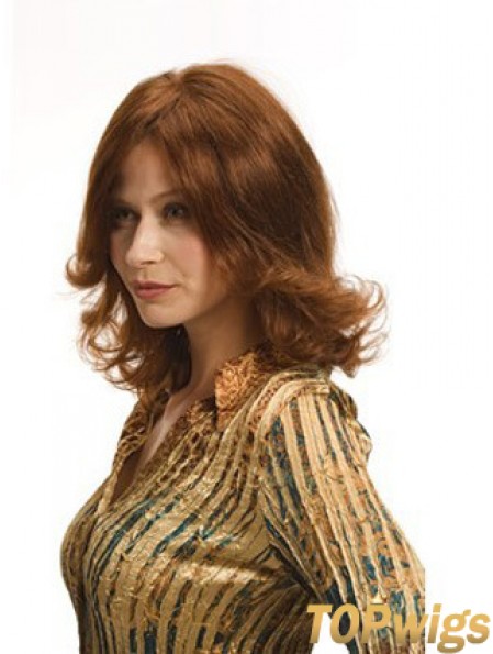 Layered Auburn Shoulder Remy Human Wavy Monofilament Wigs For Women