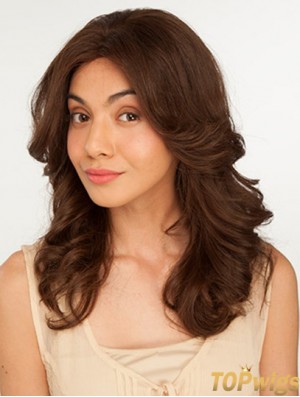 14 inch Brown Long Without Bangs Wavy Perfect Lace Wigs