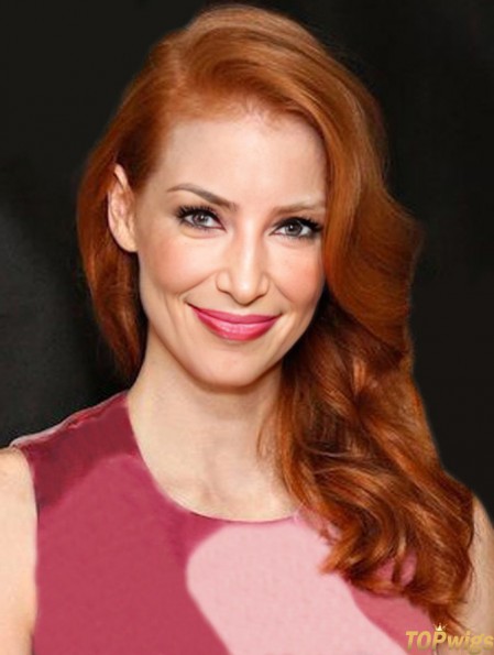 Without Bangs Long Copper Wavy 16 inch Style Human Hair Jessica Chastain Wigs