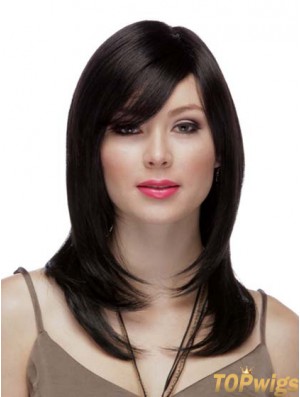 Straight Layered 100% Hand-tied High Quality 16 inch Black Long Wigs