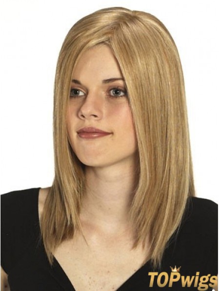 Without Bangs No-Fuss Straight Blonde Long Human Hair Wigs