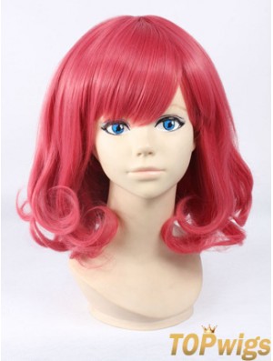 Wavy With Bangs Shoulder Length Red Cheapest Lace Front Wigs