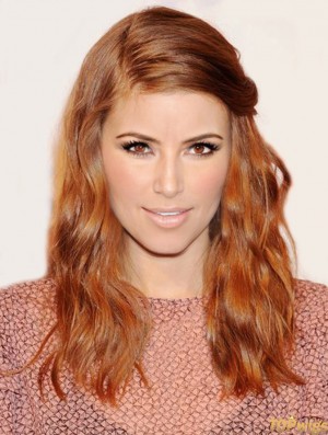 Without Bangs Long Copper Wavy 18 inch Flexibility Human Hair Kate Mara Wigs