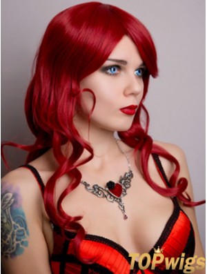 Wavy Without Bangs Lace Front Suitable 20 inch Red Long Wigs