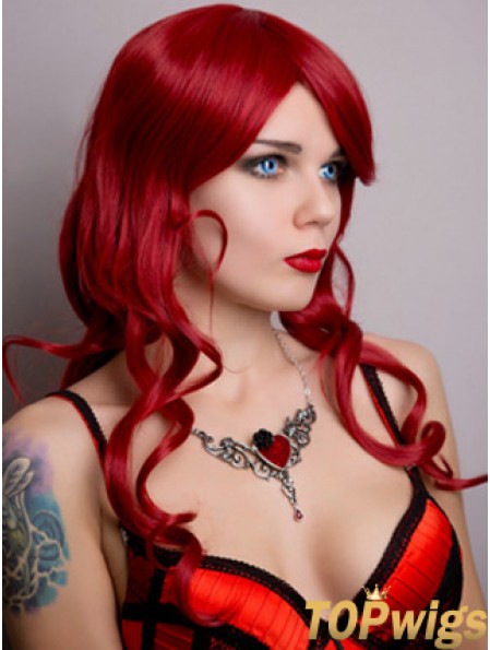 Wavy Without Bangs Lace Front Suitable 20 inch Red Long Wigs