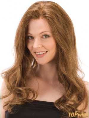 Without Bangs Affordable Wavy Auburn Long Human Hair Lace Front Wigs