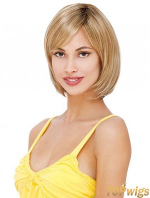 Short To Medium Bob Wigs With Lace Front Blonde Color Straight Style