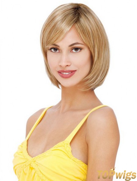 Short To Medium Bob Wigs With Lace Front Blonde Color Straight Style