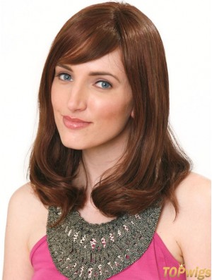 Human Hair Hand Band Wig Shoulder Length Auburn Color With Bangs