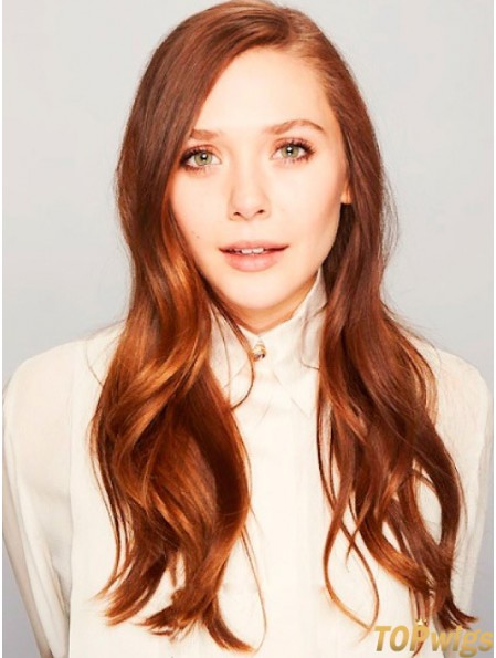 Without Bangs Long Copper Wavy 24 inch Ideal Human Hair Elizabeth Olsen Wigs