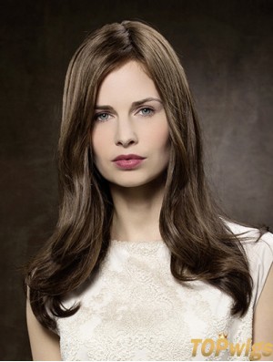 100% Hand-tied Straight Without Bangs 16 inch Brown Long Buy Human Hair Wigs