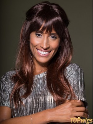 High Quality Long Straight Auburn With Bangs African American Wigs