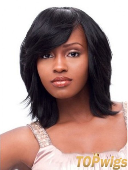 Short African American Wigs Chin Length Black Color With Bangs