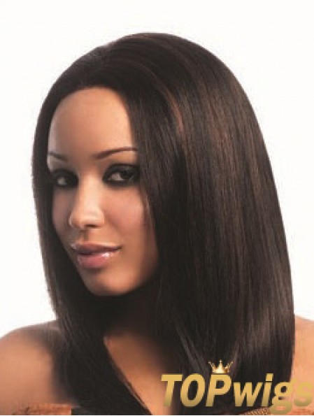 16 inch Capless Yaki Long Brown Real Hair Wigs For Black Woman