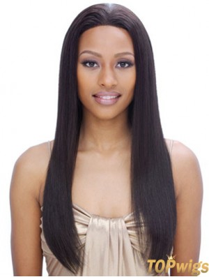 24 inch Black Long Without Bangs Yaki Incredible Lace Wigs