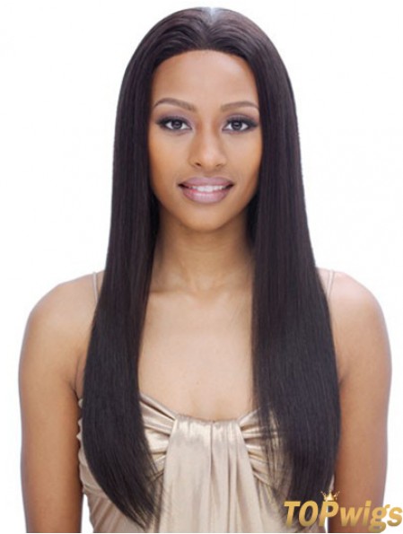 24 inch Black Long Without Bangs Yaki Incredible Lace Wigs