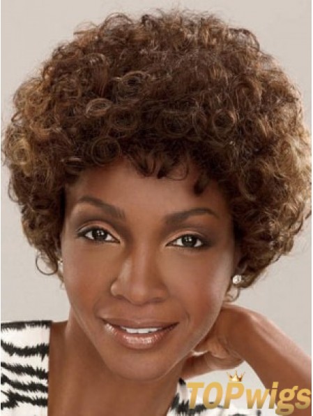 Capless Short Brown Layered Brown Synthetic Afro Kinky Hairstyles