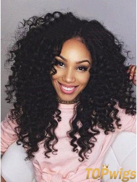 Black Remy Human Lace Front Long Kinky Curly Lace Wig UK