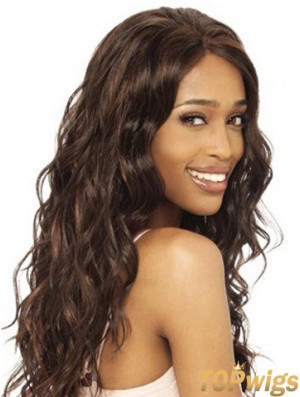 Modern Wavy Brown Long Human Hair Lace Front Wigs