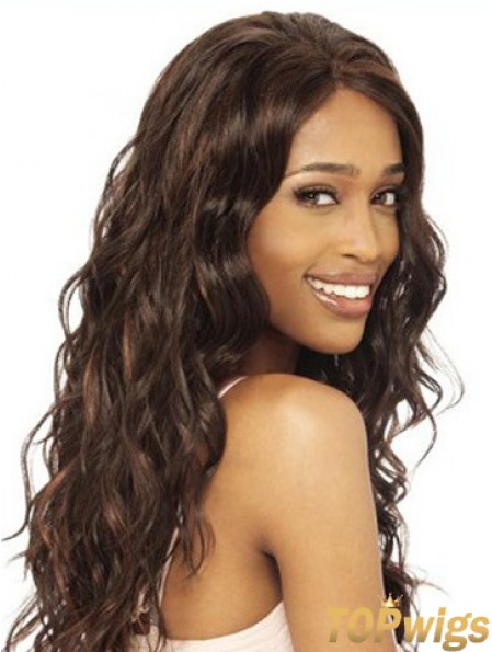 Modern Wavy Brown Long Human Hair Lace Front Wigs