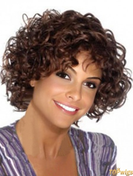 Brown Synthetic Capless Chin Length With Bangs Kinky Wigs