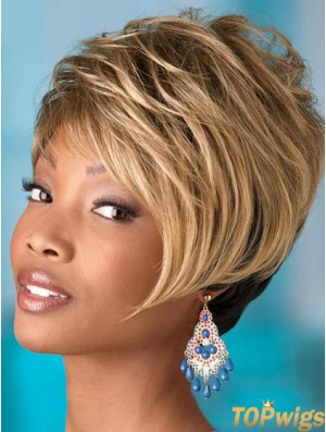 Short Blonde Wavy Boycuts Comfortable African American Wigs