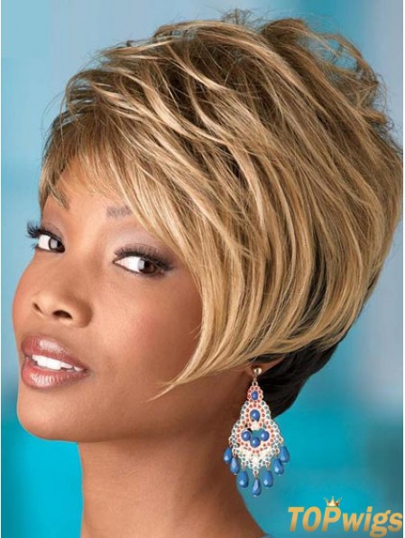 Short Blonde Wavy Boycuts Comfortable African American Wigs