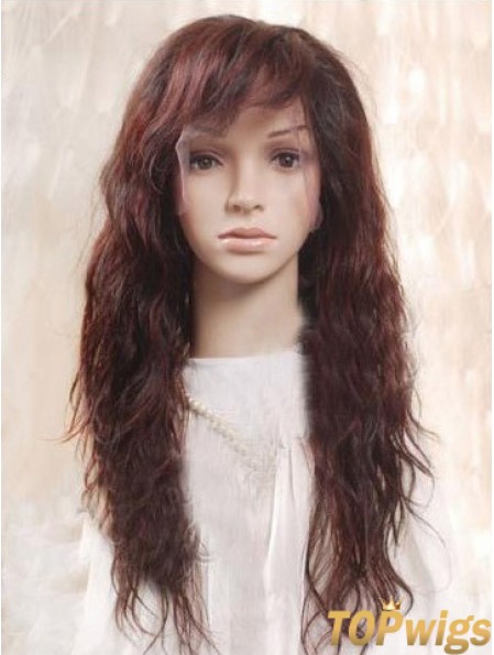 Auburn 100% Hand Tied Layered Wavy Remy Human Long Mono Wigs