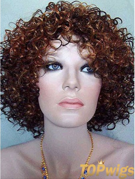 Kinky Layered Chin Length High Quality Auburn Synthetic Wigs