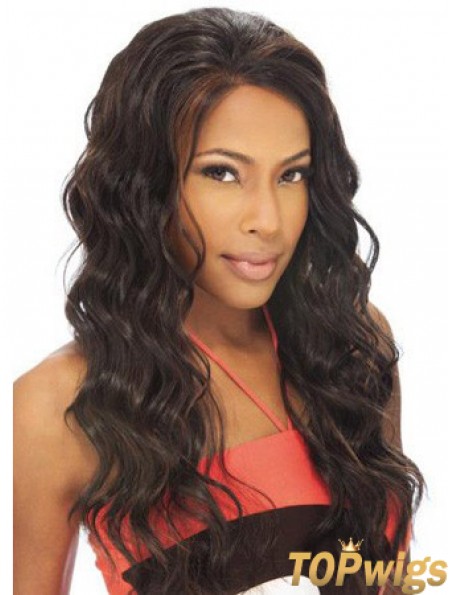 Without Bangs Flexibility Wavy Brown Long Human Hair Lace Front Wigs