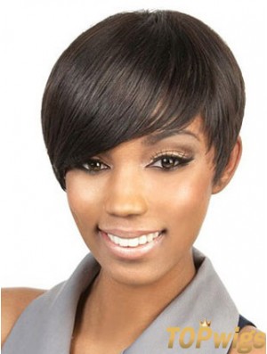 Cropped Brown Straight Boycuts Suitable African American Wigs