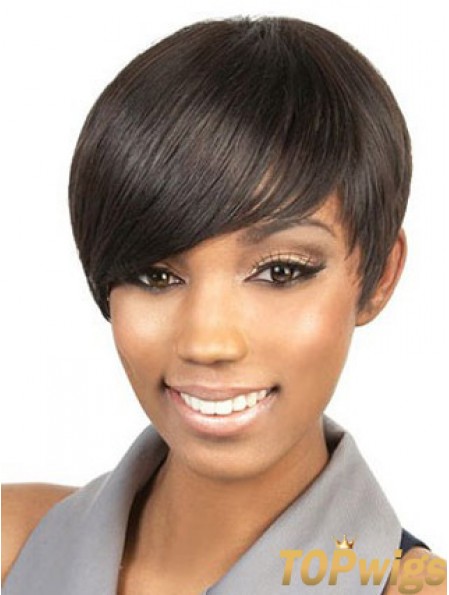 Cropped Brown Straight Boycuts Suitable African American Wigs