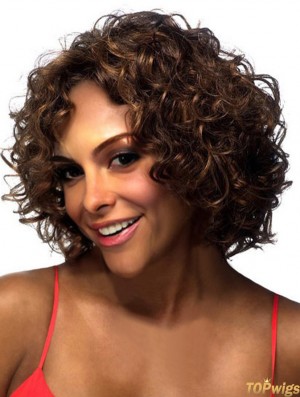 Layered Chin Length Brown Curly Online Petite Wigs