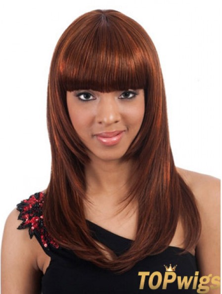 Long Auburn Yaki With Bangs Ideal African American Wigs