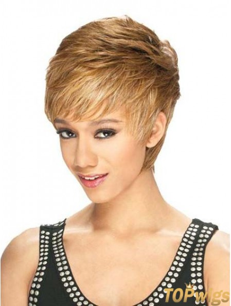 Designed Cropped Straight 8 inch Synthetic Glueless Lace Front Wigs